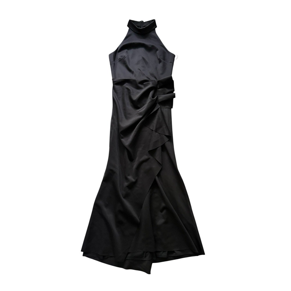XSCAPE Mock Neck Gown Dress Size 14 Black Mermaid Cascade Ruffle Sleeveless NWT - Picture 4 of 11